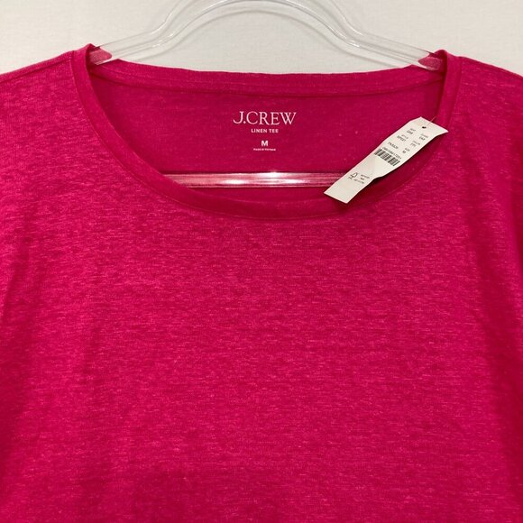 New J. Crew Medium Hot Pink Crew Neck 100% Linen Stretch Short Sleeve Tee - Picture 3 of 10